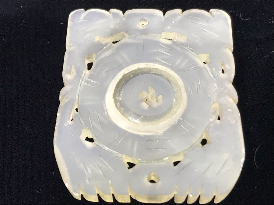 Vintage Carved Jade Jadeite Pendant From Former Miss Texas (Disc In Middle Spins) 1.5 X 2 [Photo 4]