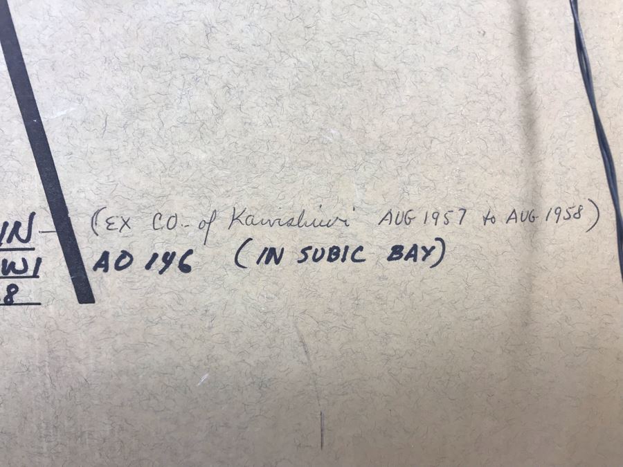 Framed Vintage 1968 Original Painting Of USS Kawishiwi AO 146 USN Oiler Ship By A.L. Gebelin Commanding Officer Of Kawishiwi From 1957-1958 16 X 20 (USN Captain Joseph J. Meyer Jr. Estate: USNE) [Photo 20]