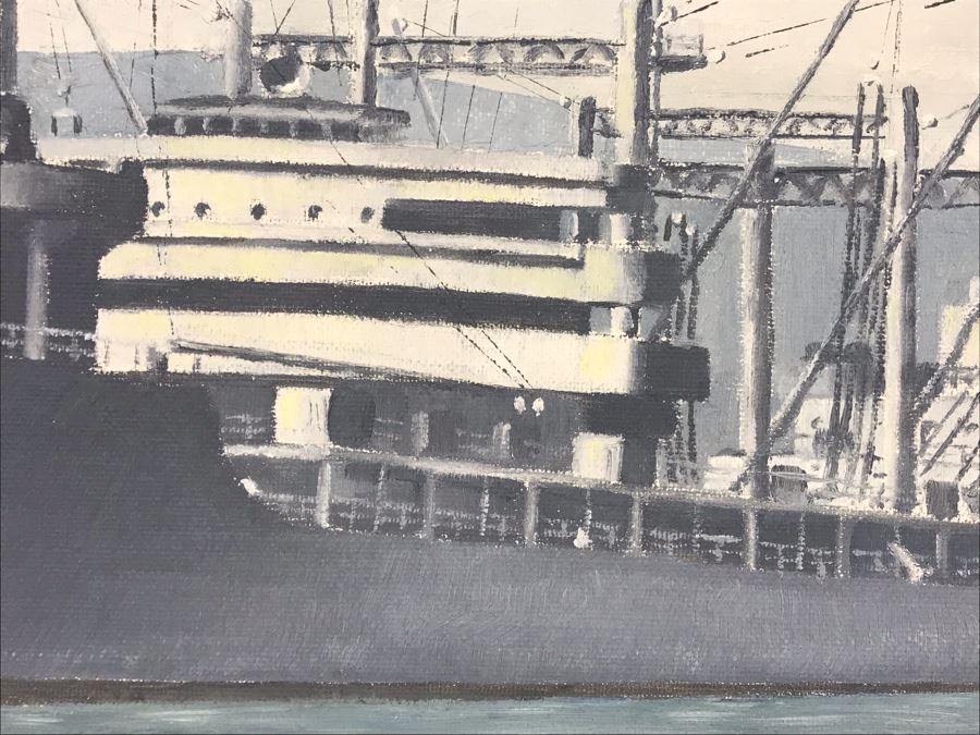 Framed Vintage 1968 Original Painting Of USS Kawishiwi AO 146 USN Oiler Ship By A.L. Gebelin Commanding Officer Of Kawishiwi From 1957-1958 16 X 20 (USN Captain Joseph J. Meyer Jr. Estate: USNE) [Photo 12]