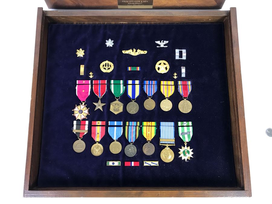 USN Captain Joseph J. Meyer Jr. USN Medals Presented For 32 Years Of Devoted Navy Service Displayed In Wooden Shadowbox Case With Sliding Glass Top 21 X 19 [Photo 7]