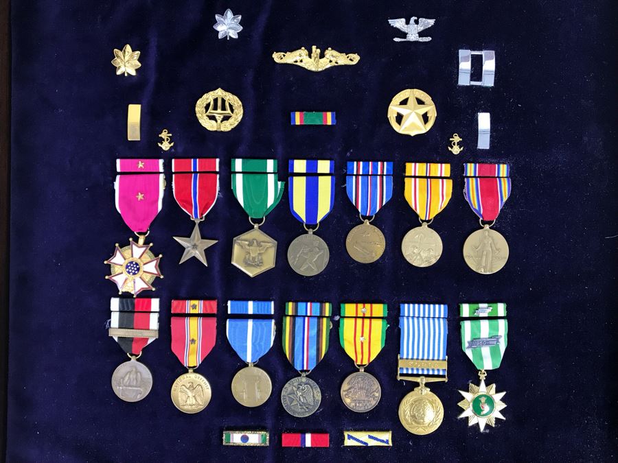 USN Captain Joseph J. Meyer Jr. USN Medals Presented For 32 Years Of Devoted Navy Service Displayed In Wooden Shadowbox Case With Sliding Glass Top 21 X 19 [Photo 2]