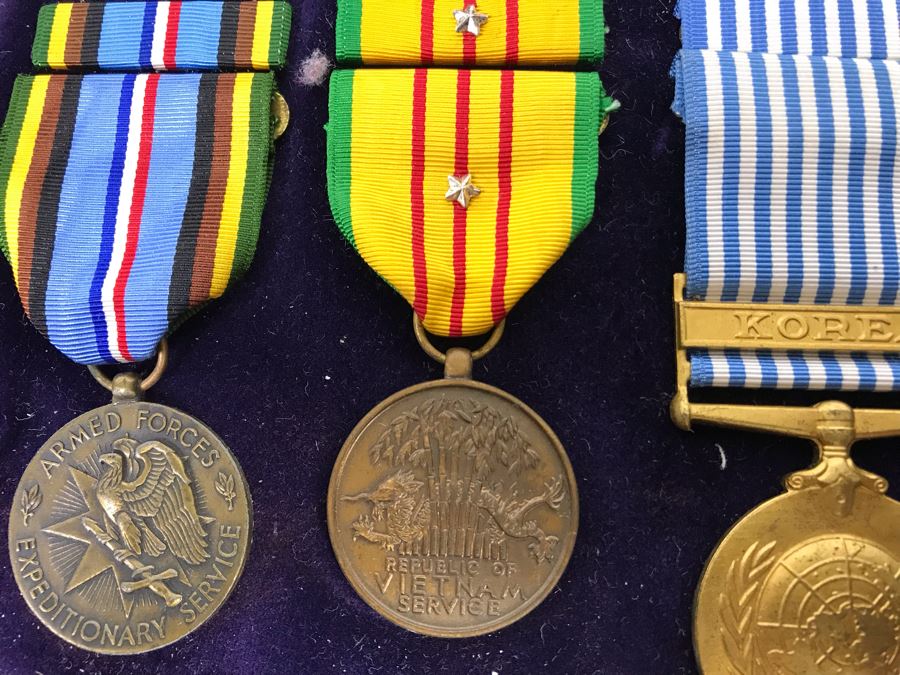 USN Captain Joseph J. Meyer Jr. USN Medals Presented For 32 Years Of Devoted Navy Service Displayed In Wooden Shadowbox Case With Sliding Glass Top 21 X 19 [Photo 35]
