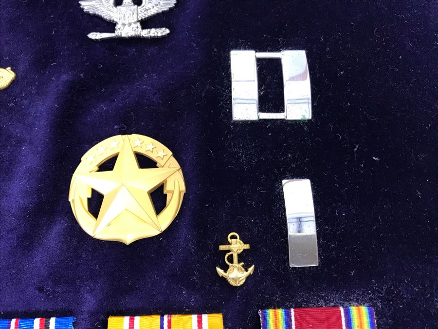 USN Captain Joseph J. Meyer Jr. USN Medals Presented For 32 Years Of Devoted Navy Service Displayed In Wooden Shadowbox Case With Sliding Glass Top 21 X 19 [Photo 50]
