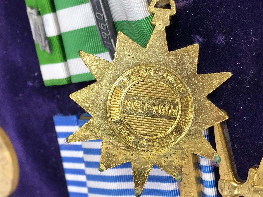 USN Captain Joseph J. Meyer Jr. USN Medals Presented For 32 Years Of Devoted Navy Service Displayed In Wooden Shadowbox Case With Sliding Glass Top 21 X 19 [Photo 40]