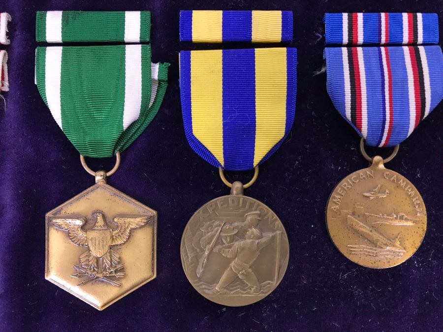 USN Captain Joseph J. Meyer Jr. USN Medals Presented For 32 Years Of Devoted Navy Service Displayed In Wooden Shadowbox Case With Sliding Glass Top 21 X 19 [Photo 12]