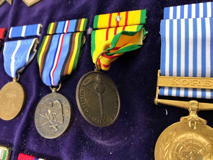 USN Captain Joseph J. Meyer Jr. USN Medals Presented For 32 Years Of Devoted Navy Service Displayed In Wooden Shadowbox Case With Sliding Glass Top 21 X 19 [Photo 36]