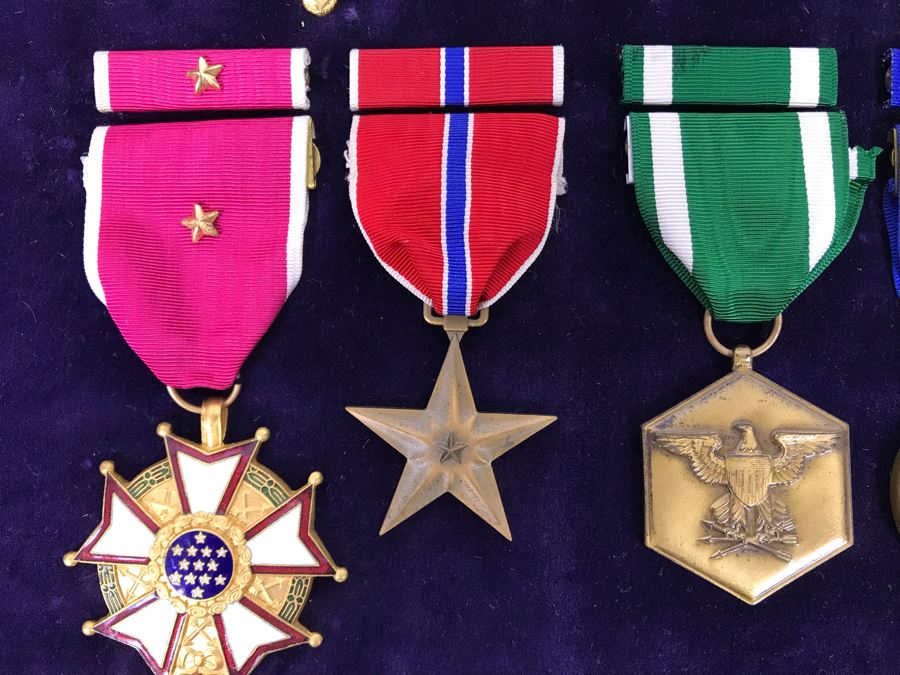 USN Captain Joseph J. Meyer Jr. USN Medals Presented For 32 Years Of Devoted Navy Service Displayed In Wooden Shadowbox Case With Sliding Glass Top 21 X 19 [Photo 10]