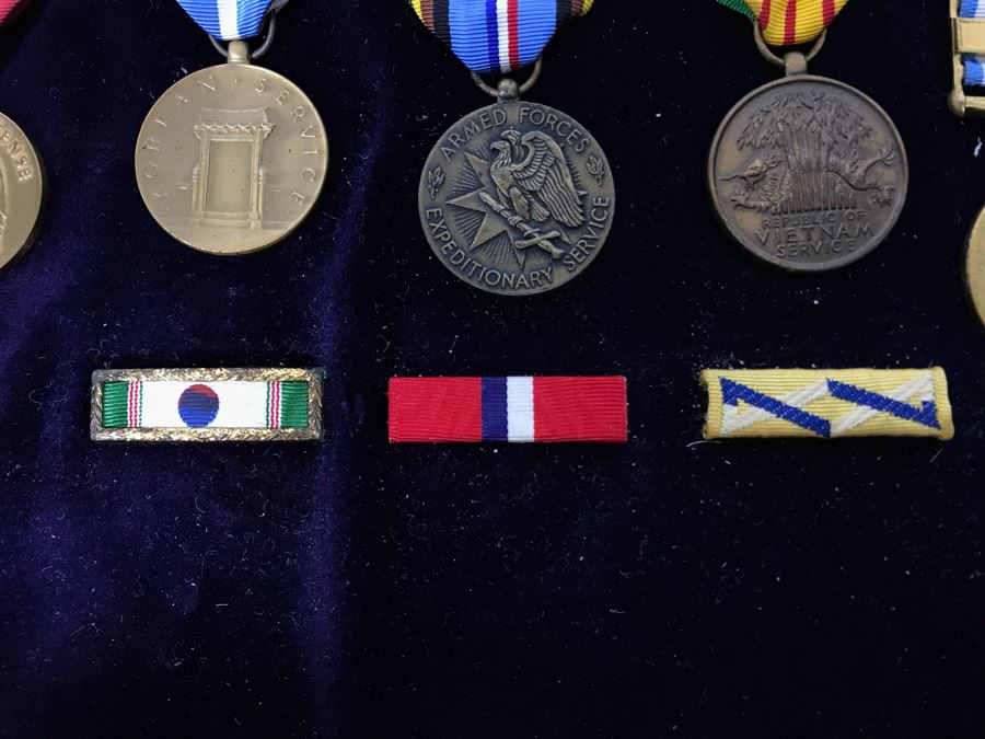 USN Captain Joseph J. Meyer Jr. USN Medals Presented For 32 Years Of Devoted Navy Service Displayed In Wooden Shadowbox Case With Sliding Glass Top 21 X 19 [Photo 41]