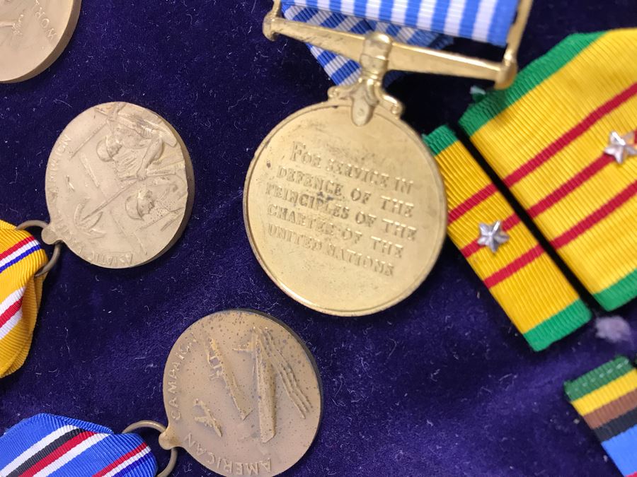 USN Captain Joseph J. Meyer Jr. USN Medals Presented For 32 Years Of Devoted Navy Service Displayed In Wooden Shadowbox Case With Sliding Glass Top 21 X 19 [Photo 38]