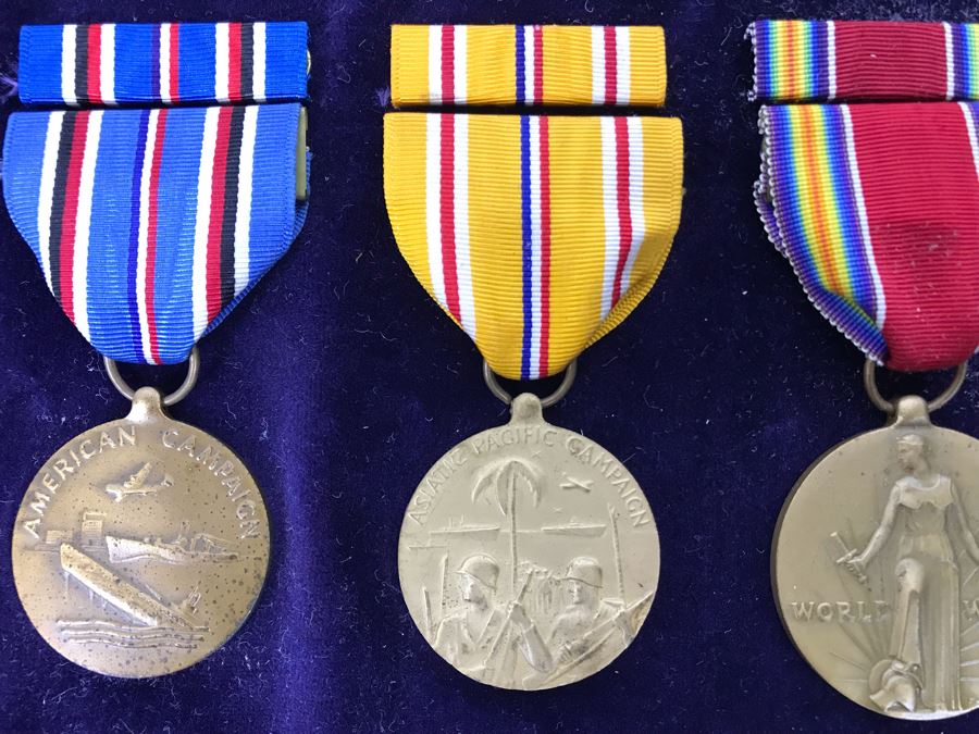 USN Captain Joseph J. Meyer Jr. USN Medals Presented For 32 Years Of Devoted Navy Service Displayed In Wooden Shadowbox Case With Sliding Glass Top 21 X 19 [Photo 14]