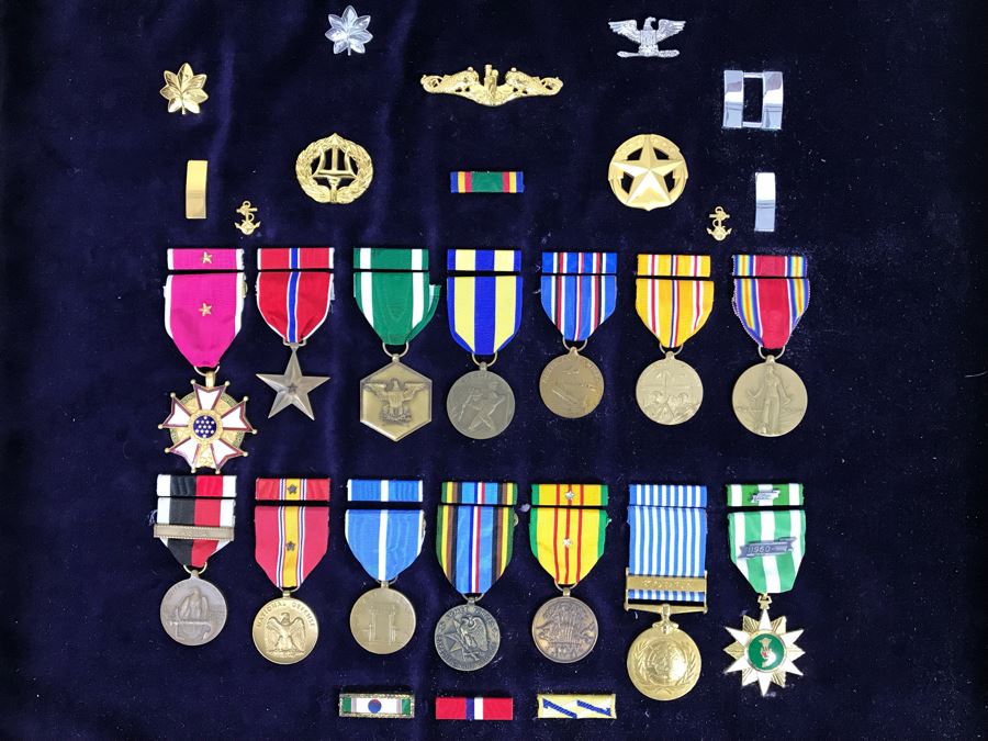 USN Captain Joseph J. Meyer Jr. USN Medals Presented For 32 Years Of Devoted Navy Service Displayed In Wooden Shadowbox Case With Sliding Glass Top 21 X 19 [Photo 8]