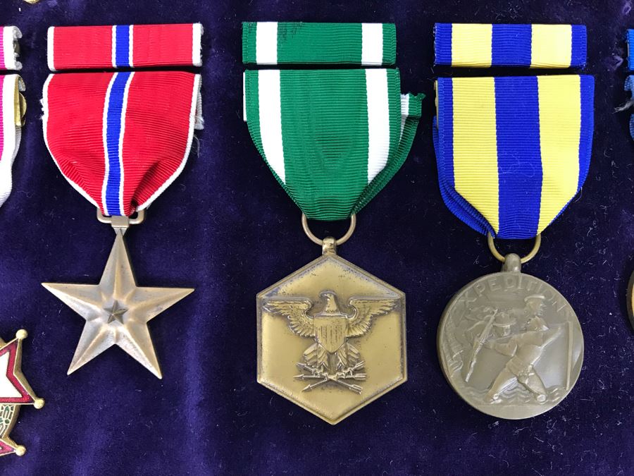 USN Captain Joseph J. Meyer Jr. USN Medals Presented For 32 Years Of Devoted Navy Service Displayed In Wooden Shadowbox Case With Sliding Glass Top 21 X 19 [Photo 11]