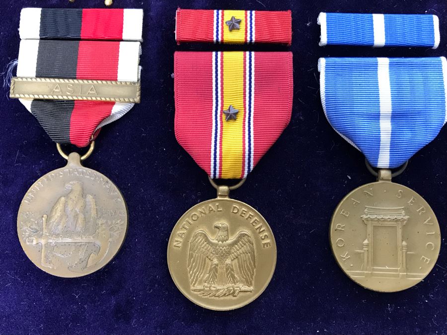 USN Captain Joseph J. Meyer Jr. USN Medals Presented For 32 Years Of Devoted Navy Service Displayed In Wooden Shadowbox Case With Sliding Glass Top 21 X 19 [Photo 29]