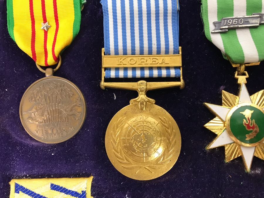 USN Captain Joseph J. Meyer Jr. USN Medals Presented For 32 Years Of Devoted Navy Service Displayed In Wooden Shadowbox Case With Sliding Glass Top 21 X 19 [Photo 37]