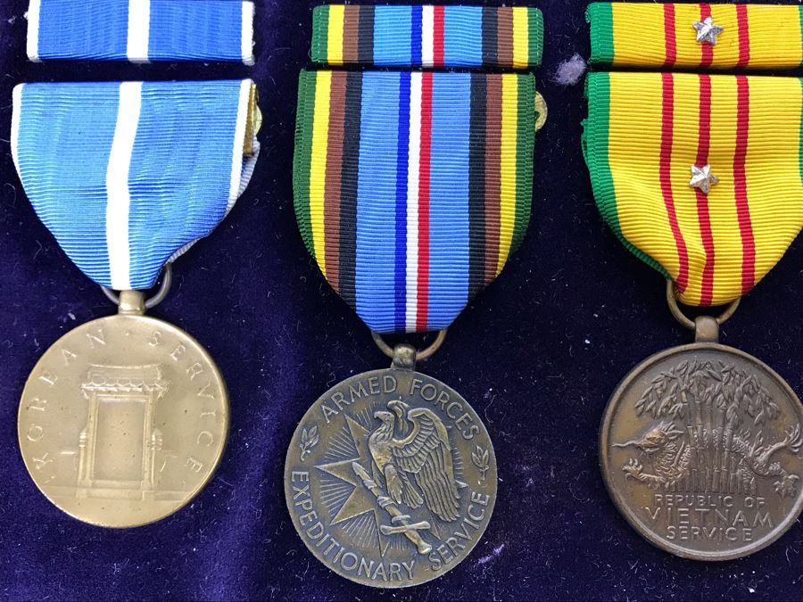 USN Captain Joseph J. Meyer Jr. USN Medals Presented For 32 Years Of Devoted Navy Service Displayed In Wooden Shadowbox Case With Sliding Glass Top 21 X 19 [Photo 33]