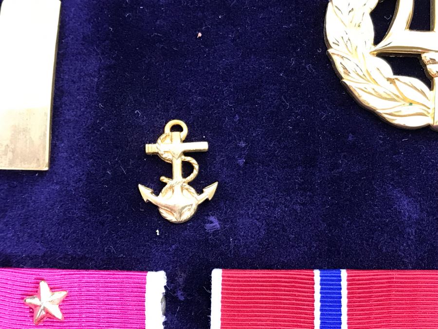 USN Captain Joseph J. Meyer Jr. USN Medals Presented For 32 Years Of Devoted Navy Service Displayed In Wooden Shadowbox Case With Sliding Glass Top 21 X 19 [Photo 42]