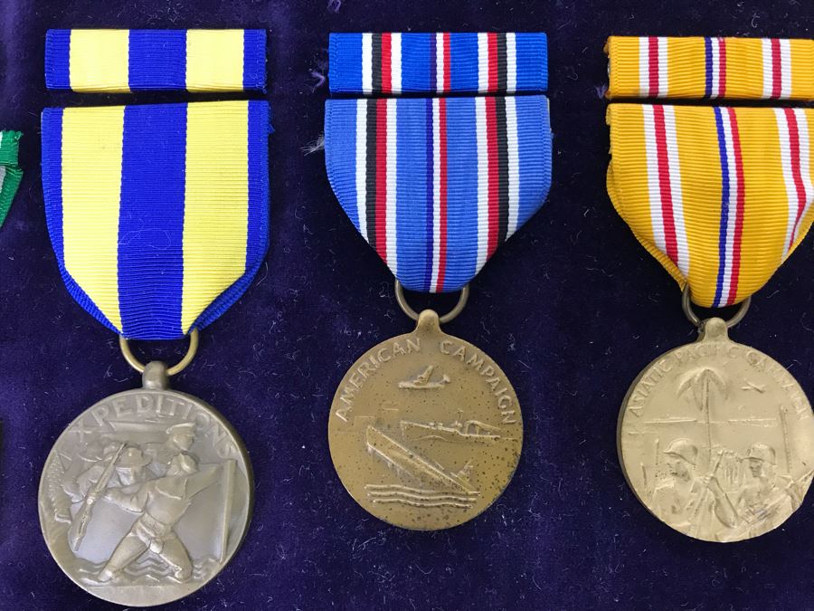 USN Captain Joseph J. Meyer Jr. USN Medals Presented For 32 Years Of Devoted Navy Service Displayed In Wooden Shadowbox Case With Sliding Glass Top 21 X 19 [Photo 13]