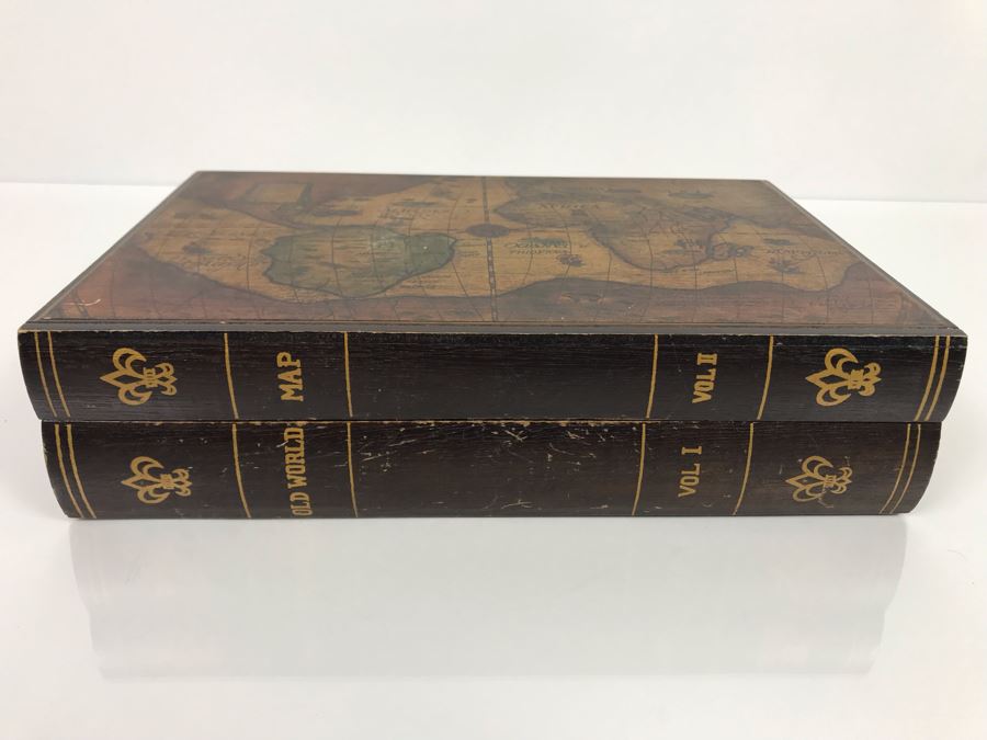 Vintage Wooden Old World Map Hinged Box For Men's Cufflinks Jewelry 11W X 7D X 2.5H (Jean Klafs Estate: JKE) [Photo 3]