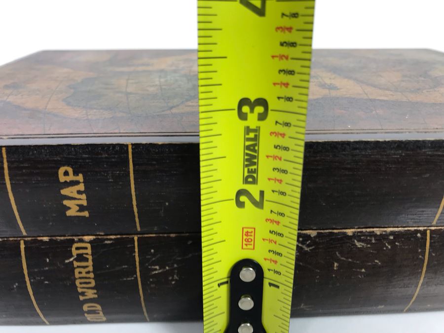 Vintage Wooden Old World Map Hinged Box For Men's Cufflinks Jewelry 11W X 7D X 2.5H (Jean Klafs Estate: JKE) [Photo 8]