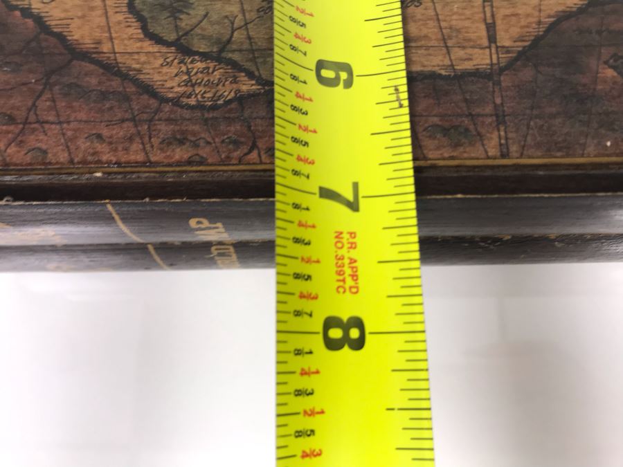 Vintage Wooden Old World Map Hinged Box For Men's Cufflinks Jewelry 11W X 7D X 2.5H (Jean Klafs Estate: JKE) [Photo 7]