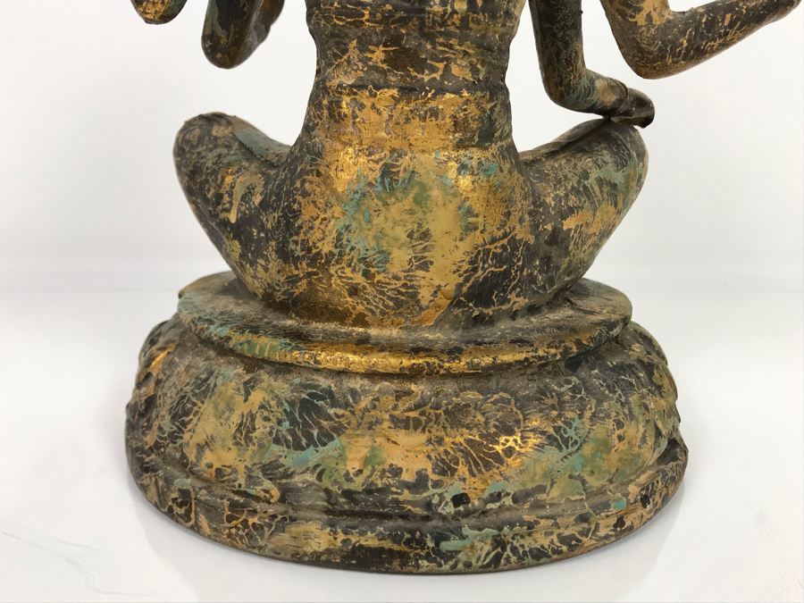 Vintage Gilded Metal Tibetan Vasudhara Buddha Statue Sculpture (Believe Base Metal Is Steel - Heavy) 8W X 6.5D X 12H (USNE) [Photo 17]