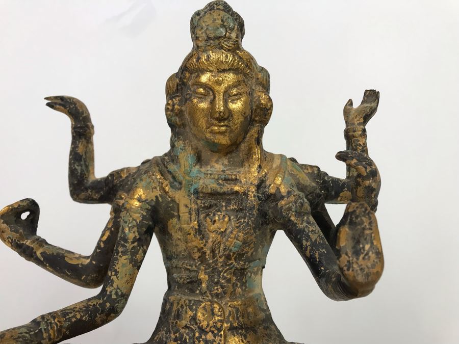Vintage Gilded Metal Tibetan Vasudhara Buddha Statue Sculpture (Believe Base Metal Is Steel - Heavy) 8W X 6.5D X 12H (USNE) [Photo 4]