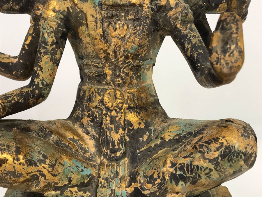 Vintage Gilded Metal Tibetan Vasudhara Buddha Statue Sculpture (Believe Base Metal Is Steel - Heavy) 8W X 6.5D X 12H (USNE) [Photo 8]