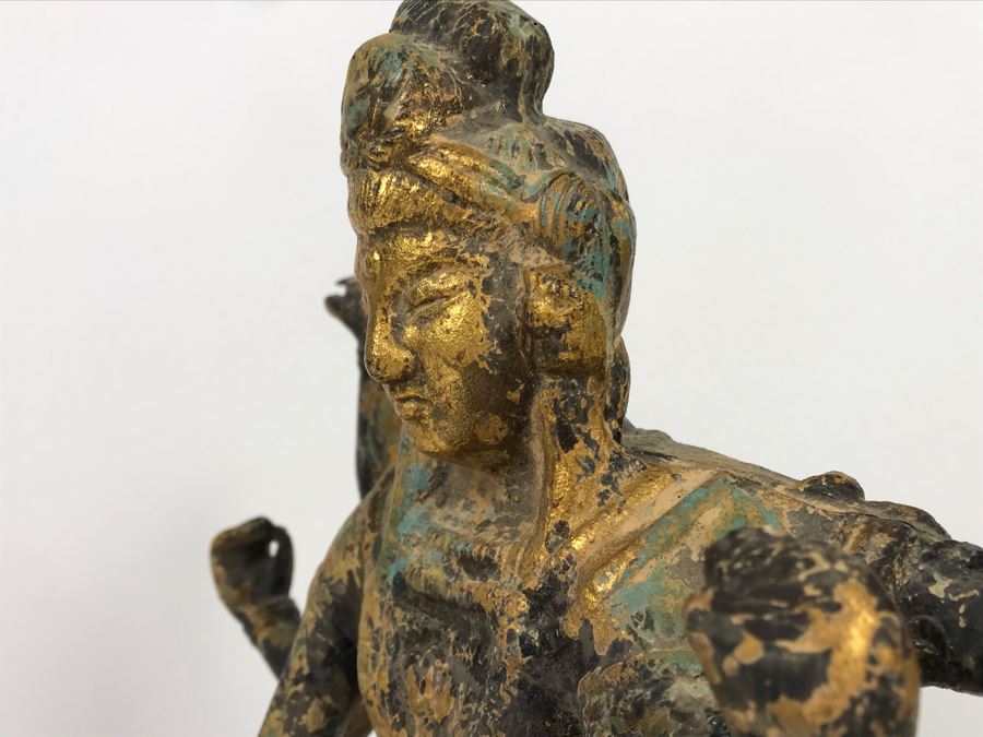 Vintage Gilded Metal Tibetan Vasudhara Buddha Statue Sculpture (Believe Base Metal Is Steel - Heavy) 8W X 6.5D X 12H (USNE) [Photo 26]