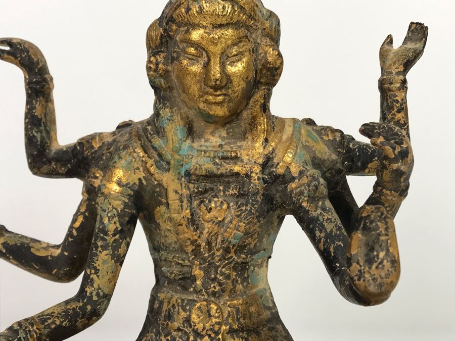Vintage Gilded Metal Tibetan Vasudhara Buddha Statue Sculpture (Believe Base Metal Is Steel - Heavy) 8W X 6.5D X 12H (USNE) [Photo 7]