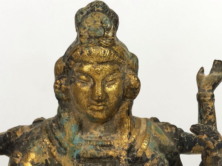 Vintage Gilded Metal Tibetan Vasudhara Buddha Statue Sculpture (Believe Base Metal Is Steel - Heavy) 8W X 6.5D X 12H (USNE) [Photo 5]