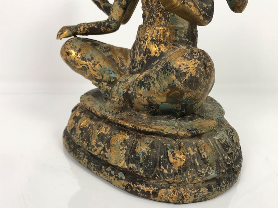 Vintage Gilded Metal Tibetan Vasudhara Buddha Statue Sculpture (Believe Base Metal Is Steel - Heavy) 8W X 6.5D X 12H (USNE) [Photo 27]