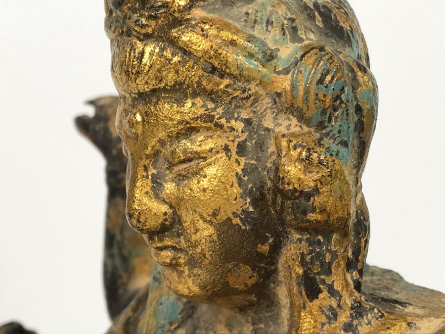 Vintage Gilded Metal Tibetan Vasudhara Buddha Statue Sculpture (Believe Base Metal Is Steel - Heavy) 8W X 6.5D X 12H (USNE) [Photo 25]