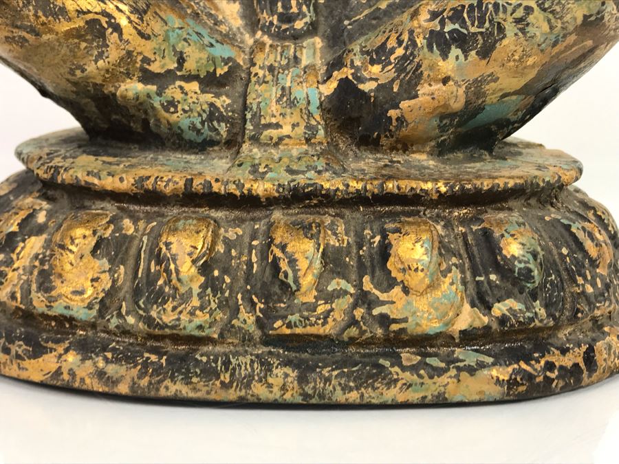 Vintage Gilded Metal Tibetan Vasudhara Buddha Statue Sculpture (Believe Base Metal Is Steel - Heavy) 8W X 6.5D X 12H (USNE) [Photo 11]