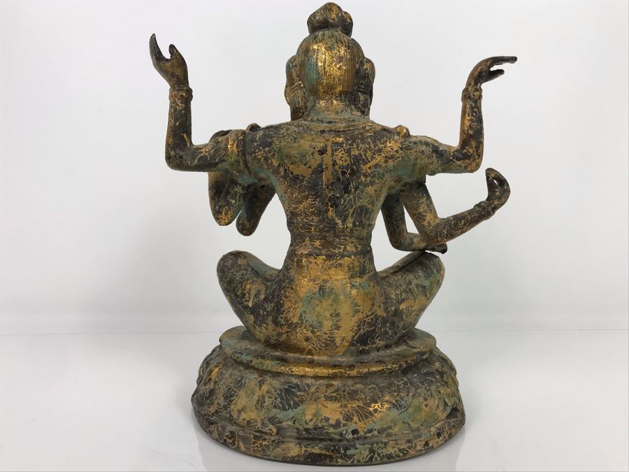 Vintage Gilded Metal Tibetan Vasudhara Buddha Statue Sculpture (Believe Base Metal Is Steel - Heavy) 8W X 6.5D X 12H (USNE) [Photo 16]