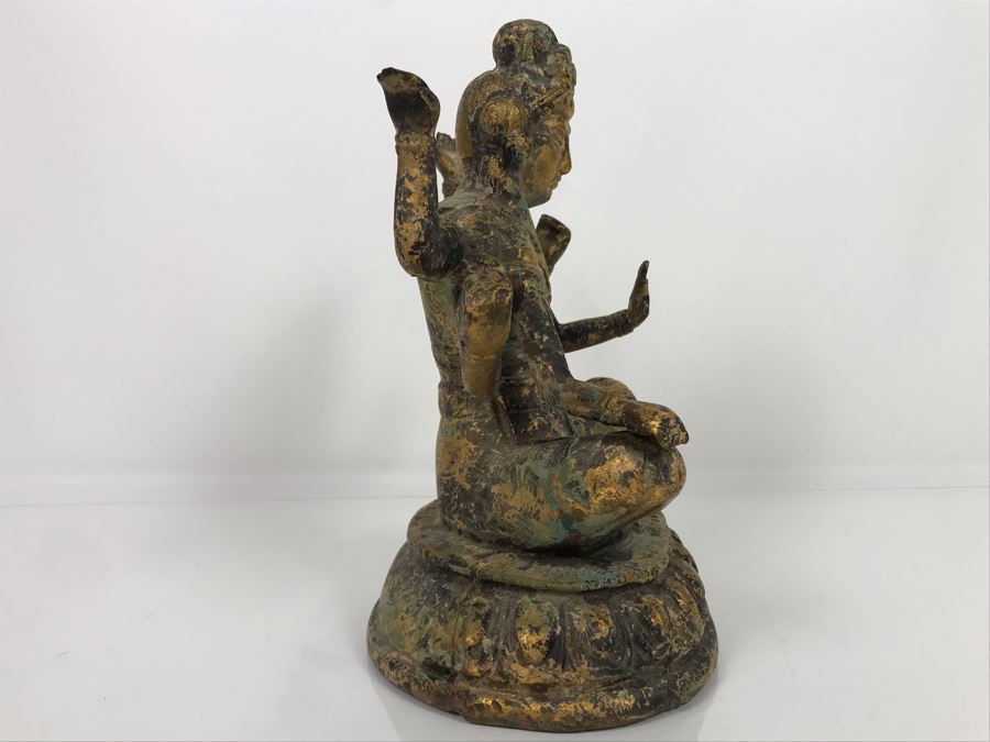 Vintage Gilded Metal Tibetan Vasudhara Buddha Statue Sculpture (Believe Base Metal Is Steel - Heavy) 8W X 6.5D X 12H (USNE) [Photo 14]