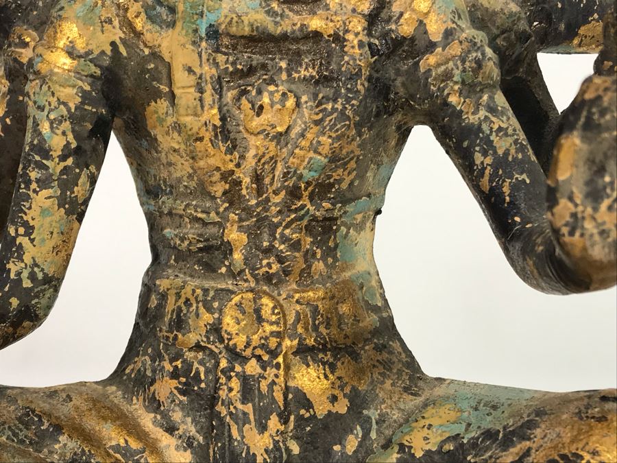 Vintage Gilded Metal Tibetan Vasudhara Buddha Statue Sculpture (Believe Base Metal Is Steel - Heavy) 8W X 6.5D X 12H (USNE) [Photo 9]