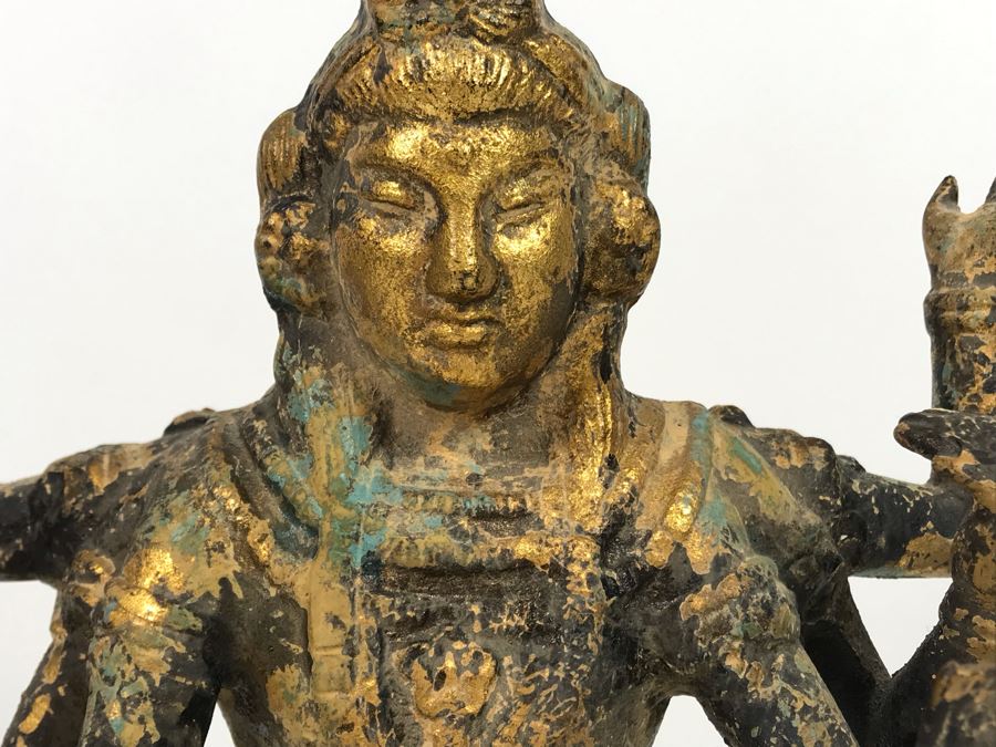 Vintage Gilded Metal Tibetan Vasudhara Buddha Statue Sculpture (Believe Base Metal Is Steel - Heavy) 8W X 6.5D X 12H (USNE) [Photo 6]