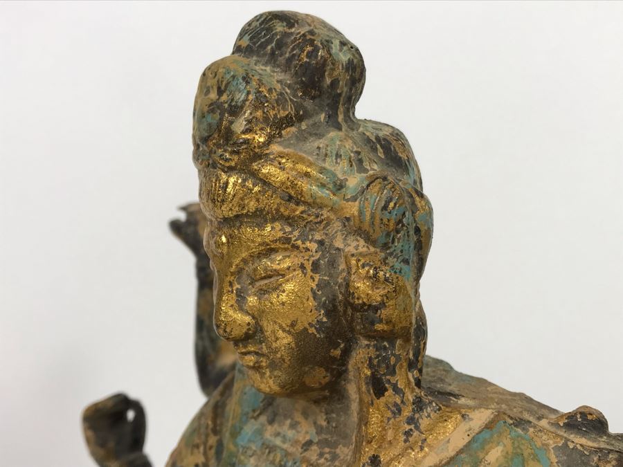 Vintage Gilded Metal Tibetan Vasudhara Buddha Statue Sculpture (Believe Base Metal Is Steel - Heavy) 8W X 6.5D X 12H (USNE) [Photo 24]