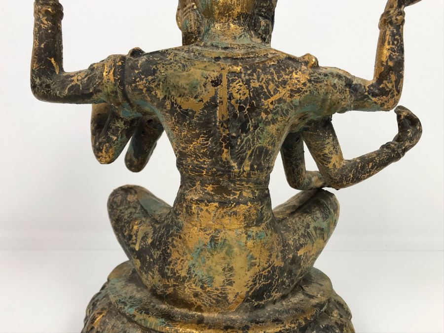Vintage Gilded Metal Tibetan Vasudhara Buddha Statue Sculpture (Believe Base Metal Is Steel - Heavy) 8W X 6.5D X 12H (USNE) [Photo 18]