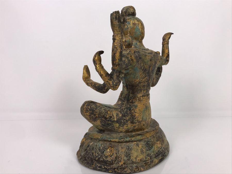 Vintage Gilded Metal Tibetan Vasudhara Buddha Statue Sculpture (Believe Base Metal Is Steel - Heavy) 8W X 6.5D X 12H (USNE) [Photo 20]