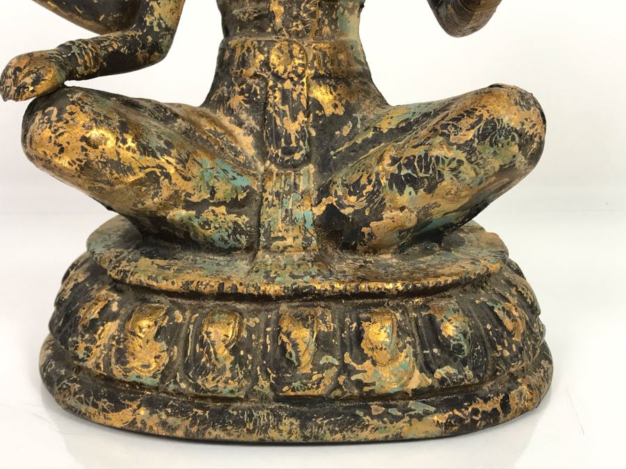 Vintage Gilded Metal Tibetan Vasudhara Buddha Statue Sculpture (Believe Base Metal Is Steel - Heavy) 8W X 6.5D X 12H (USNE) [Photo 10]