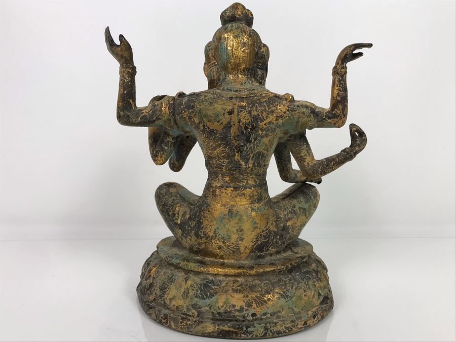 Vintage Gilded Metal Tibetan Vasudhara Buddha Statue Sculpture (Believe Base Metal Is Steel - Heavy) 8W X 6.5D X 12H (USNE) [Photo 15]