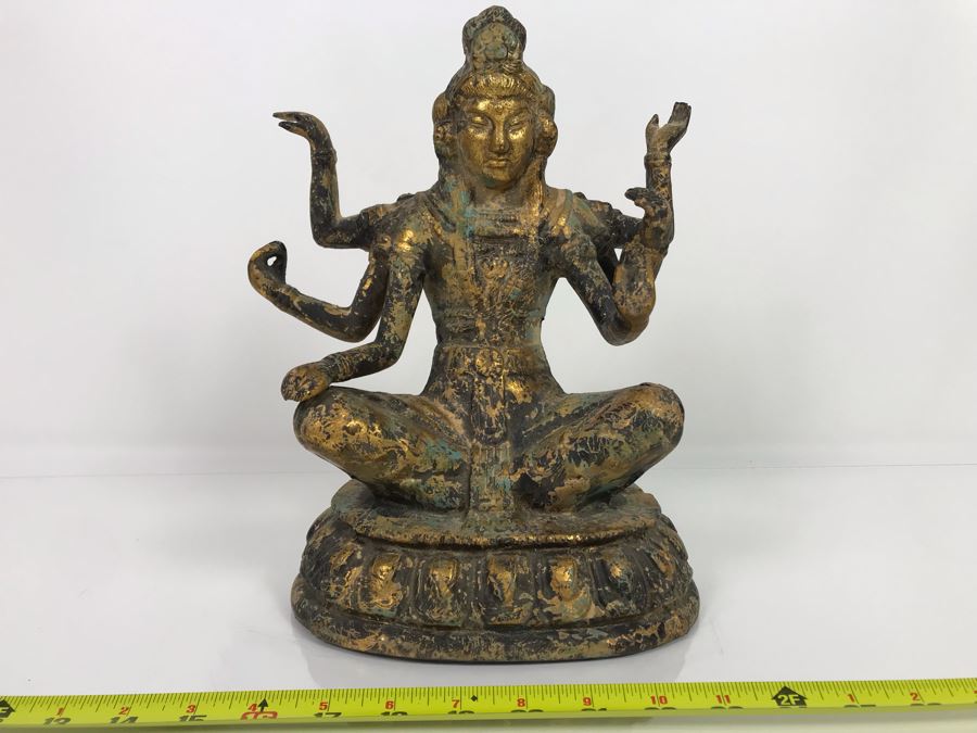 Vintage Gilded Metal Tibetan Vasudhara Buddha Statue Sculpture (Believe Base Metal Is Steel - Heavy) 8W X 6.5D X 12H (USNE) [Photo 1]