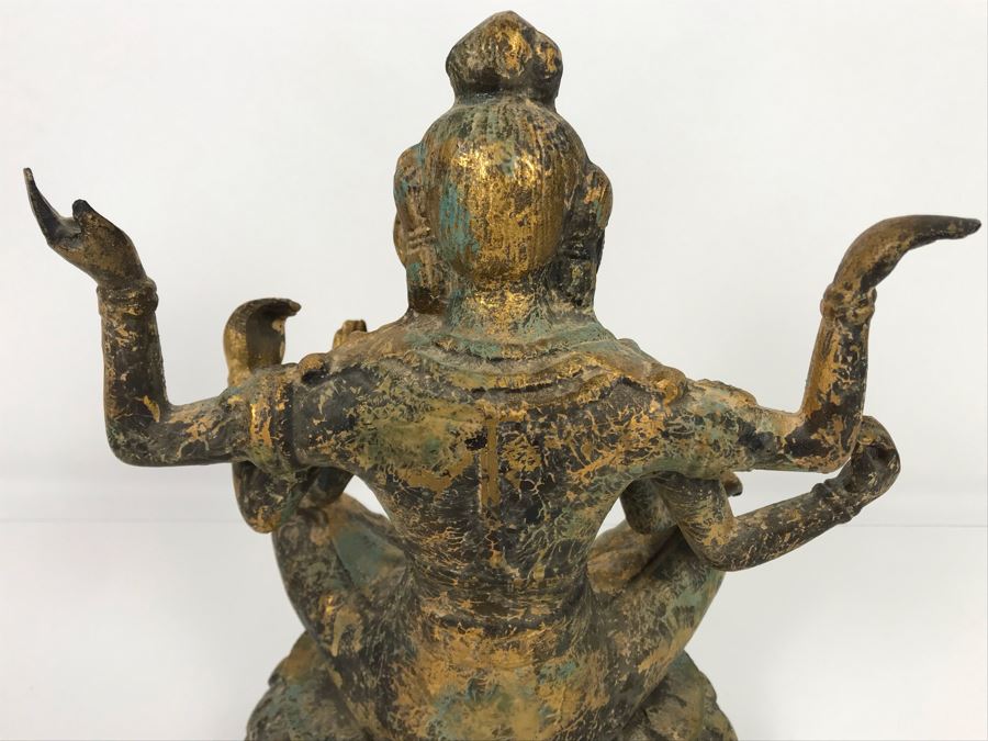 Vintage Gilded Metal Tibetan Vasudhara Buddha Statue Sculpture (Believe Base Metal Is Steel - Heavy) 8W X 6.5D X 12H (USNE) [Photo 19]