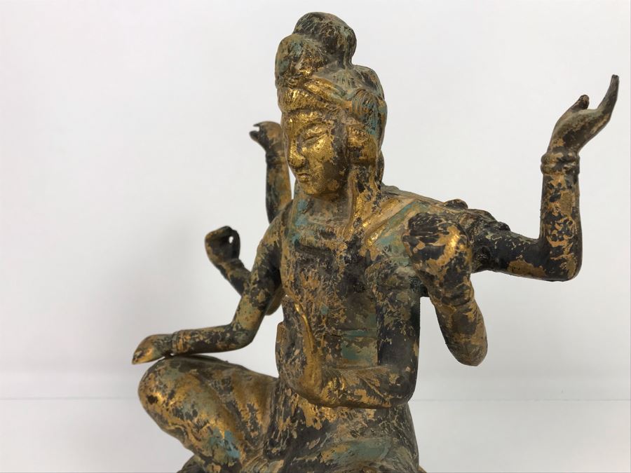Vintage Gilded Metal Tibetan Vasudhara Buddha Statue Sculpture (Believe Base Metal Is Steel - Heavy) 8W X 6.5D X 12H (USNE) [Photo 23]