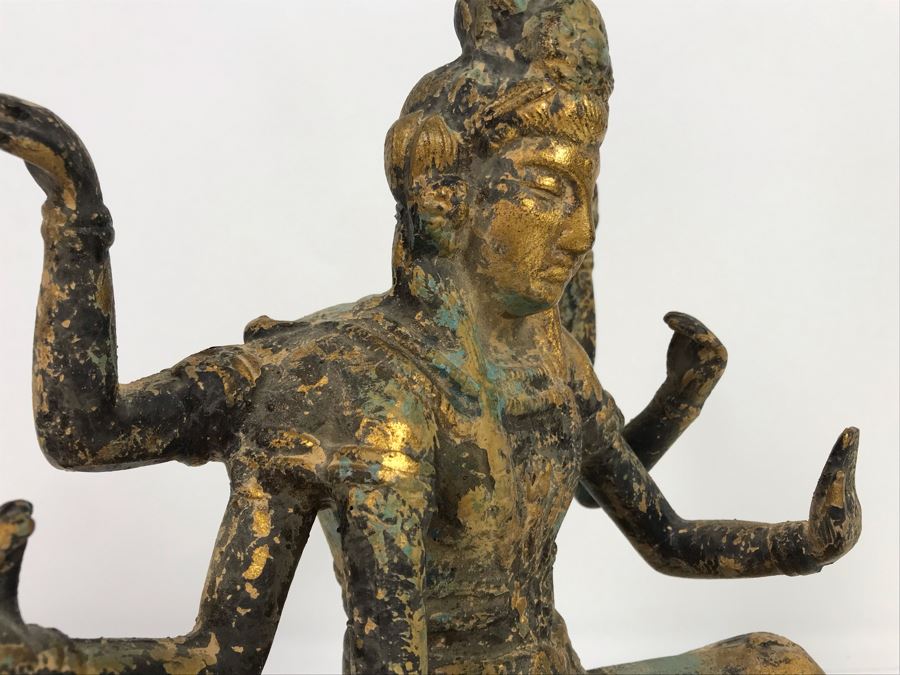 Vintage Gilded Metal Tibetan Vasudhara Buddha Statue Sculpture (Believe Base Metal Is Steel - Heavy) 8W X 6.5D X 12H (USNE) [Photo 13]