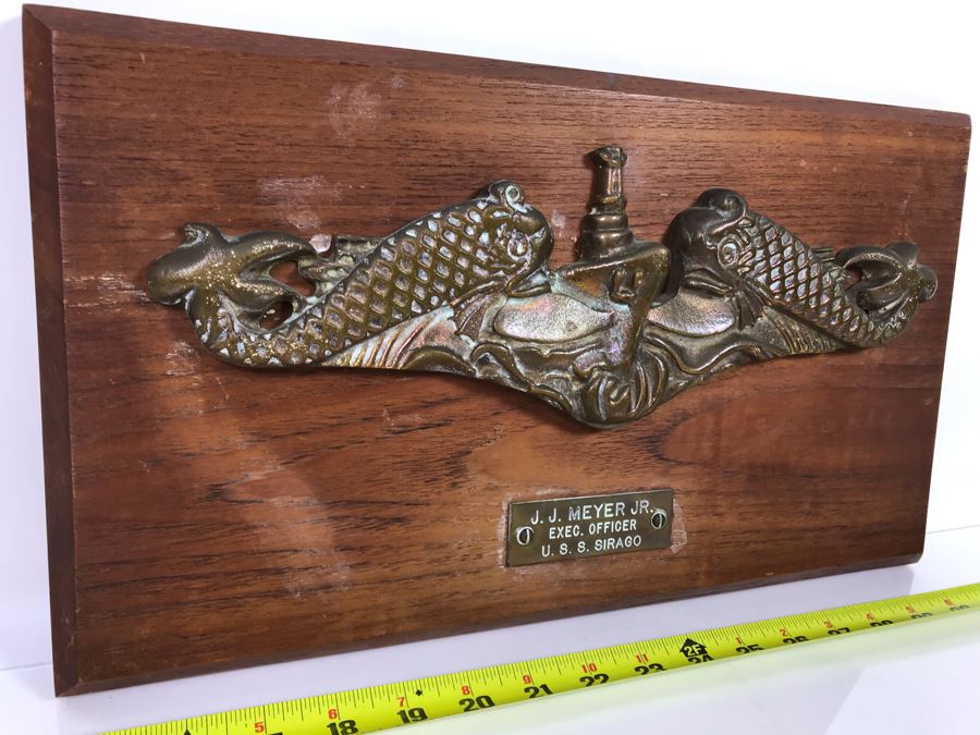 Brass USN Plaque Presented To J. J. Meyer Jr., Executive Officer Of Submarine U.S.S. Sirago 16 X 9 [Photo 8]