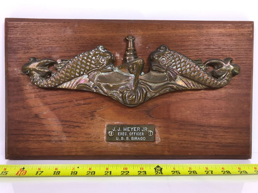 Brass USN Plaque Presented To J. J. Meyer Jr., Executive Officer Of Submarine U.S.S. Sirago 16 X 9 [Photo 2]