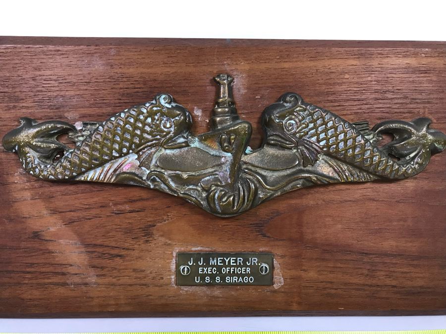 Brass USN Plaque Presented To J. J. Meyer Jr., Executive Officer Of Submarine U.S.S. Sirago 16 X 9 [Photo 3]