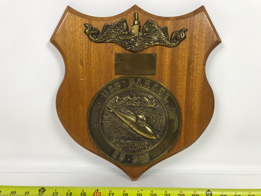 Brass USN Plaque Presented To CDR J. J. Meyer Jr., Commanding Officer Of Submarine U.S.S. Barbel (SS-580) 1960-1962 13 X 13 [Photo 3]